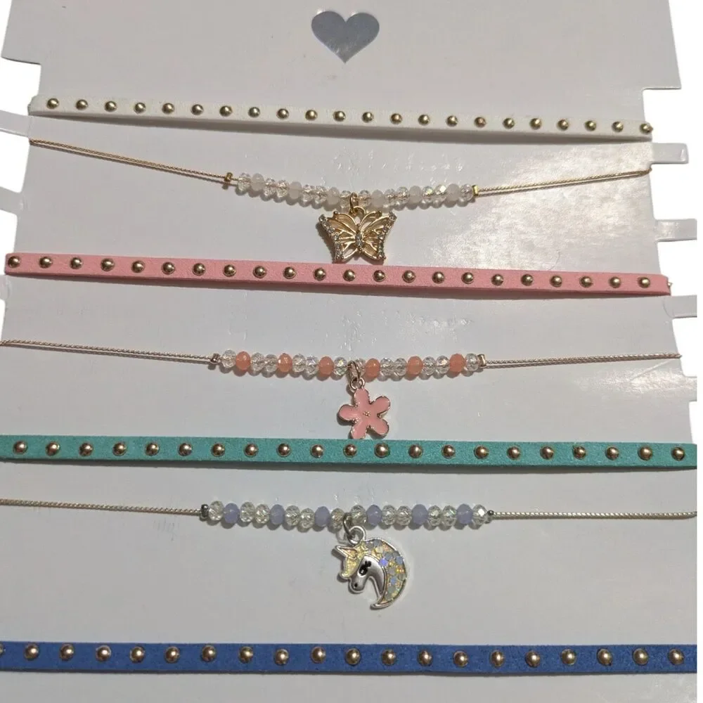 The Children’s Place Girls Choker Necklace Set – 7 Piece Colorful Charm Set